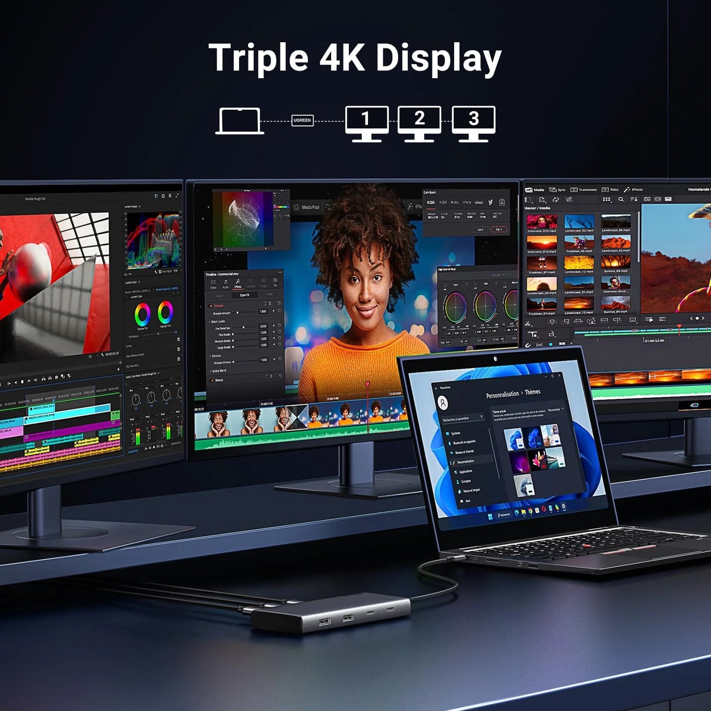 Hub USB-C UGREEN Revodok 308 CM639, 2 x USB-A 3.2 - 3 x USB-C - 1 x Display Port - 2 x HDMI, Gri