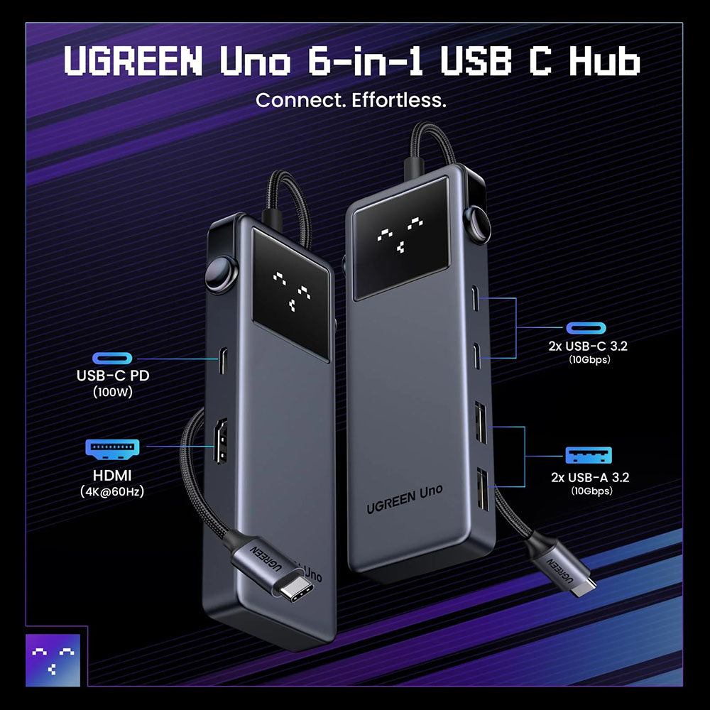 Hub USB-C UGREEN Uno (75177), 2 x USB-A 3.2 - 3 x USB-C - 1 x HDMI, Gri