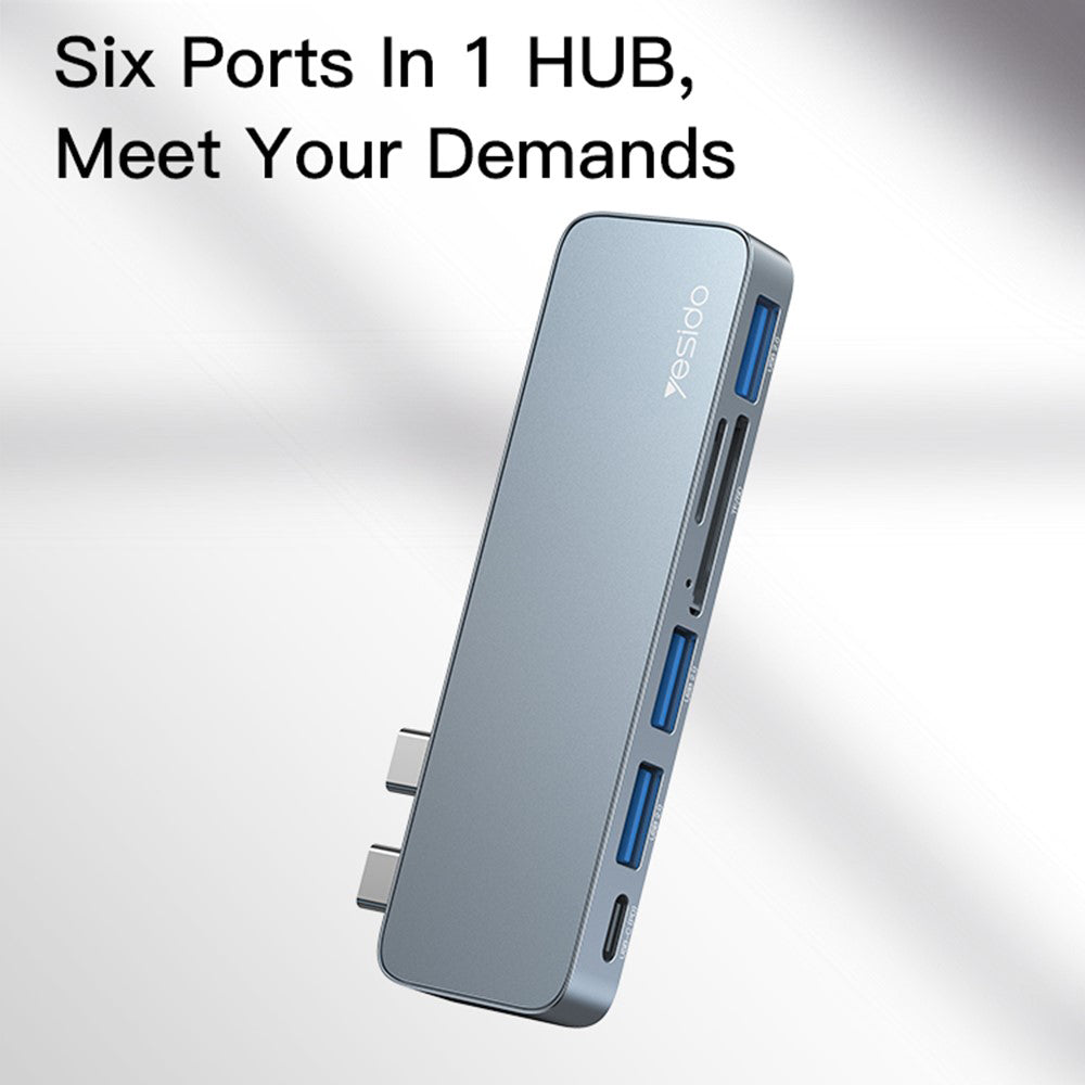 Hub USB-C Yesido HB10 pentru Apple MacBook Pro / Air, 6in1, Gri