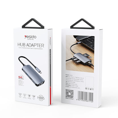 Hub USB-C Yesido HB15, 6in1, Gri