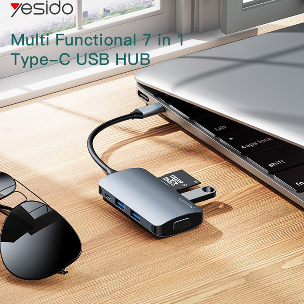 Hub USB-C Yesido HB16, 7in1, Gri