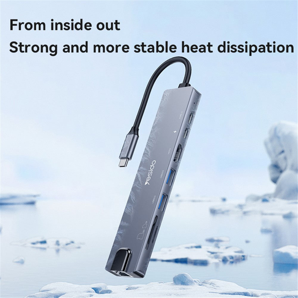 Hub USB-C Yesido HB27, 8in1, Gri