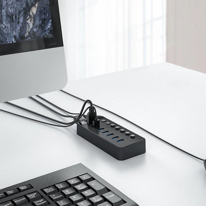 Hub USB Orico CT2U3-7AB, 7 x USB-A 3.0, Negru