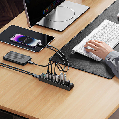 Hub USB Orico PW7U-U3, 7 x USB-A 3.0 - 1 x USB-C, Negru