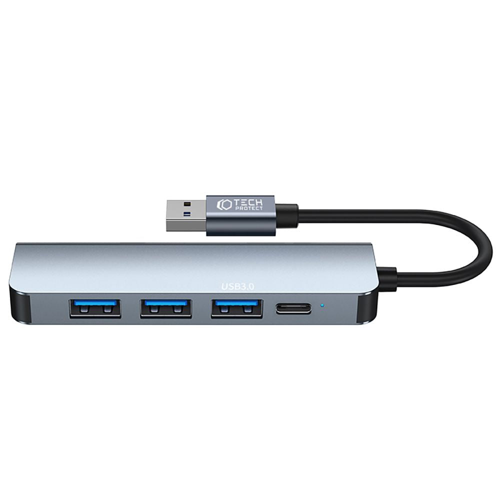 Hub USB Tech-Protect V0, 3 x USB-A 3.0 - 1 x USB-A - 1 x USB-C, Gri