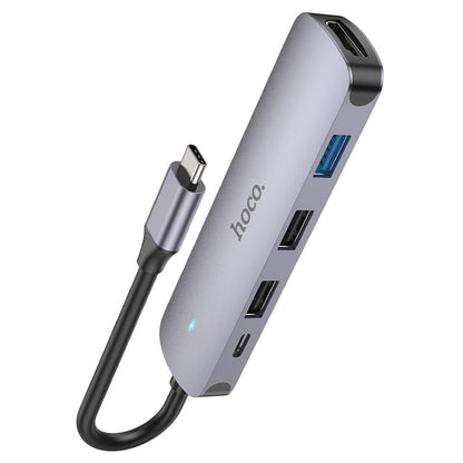 Hub USB-C HOCO HB27, USB-A 3.0 - 2 x USB-A - USB-C - HDMI, Gri