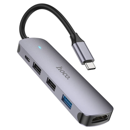 Hub USB-C HOCO HB27, USB-A 3.0 - 2 x USB-A - USB-C - HDMI, Gri