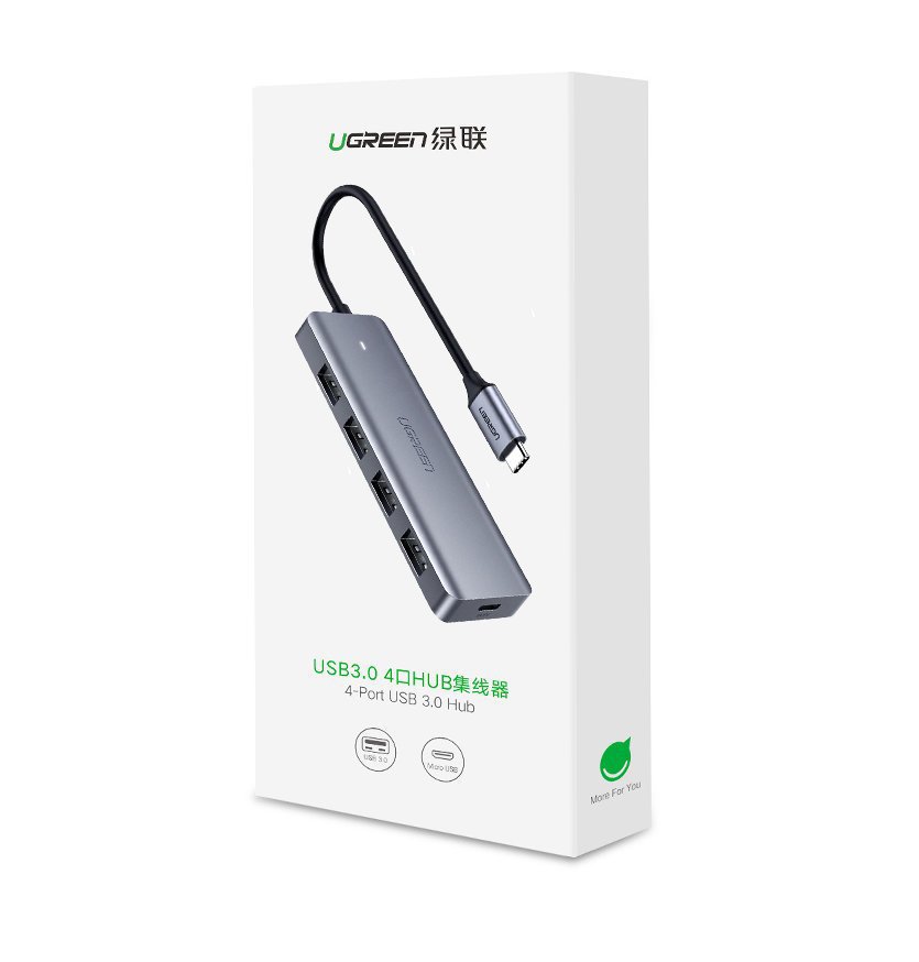 Hub USB-C UGREEN CM219, 4 x USB-A 3.0, szary