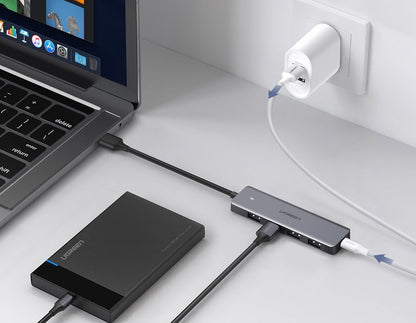 Hub USB UGREEN CM219, 4 x USB-A 3.0 - 1 x USB-C, Gri