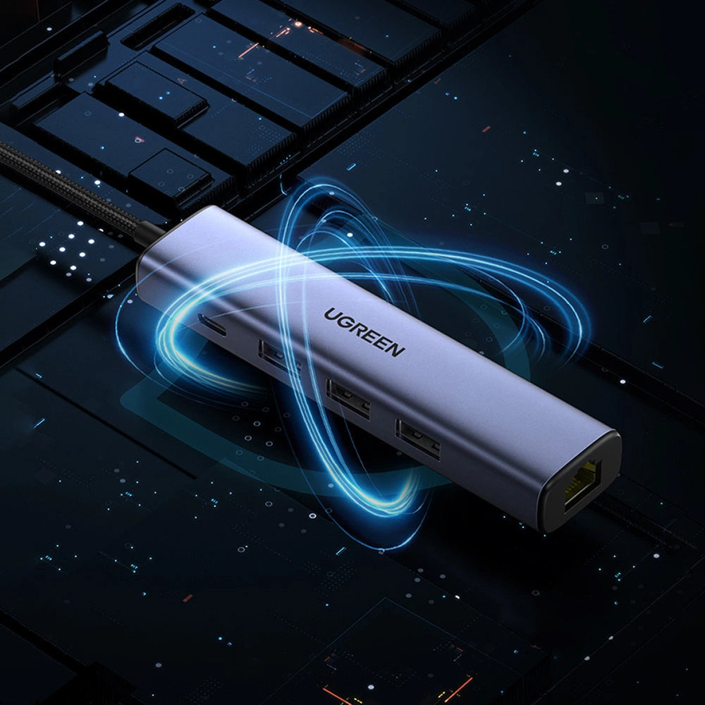 Hub USB UGREEN CM475, 3 x USB-A 3.0 - 1 x USB-C - 1 x RJ45, Gri