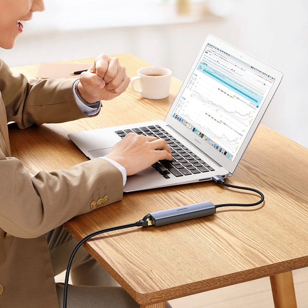 Hub USB UGREEN CM475, 3 x USB-A 3.0 - 1 x USB-C - 1 x RJ45, Gri