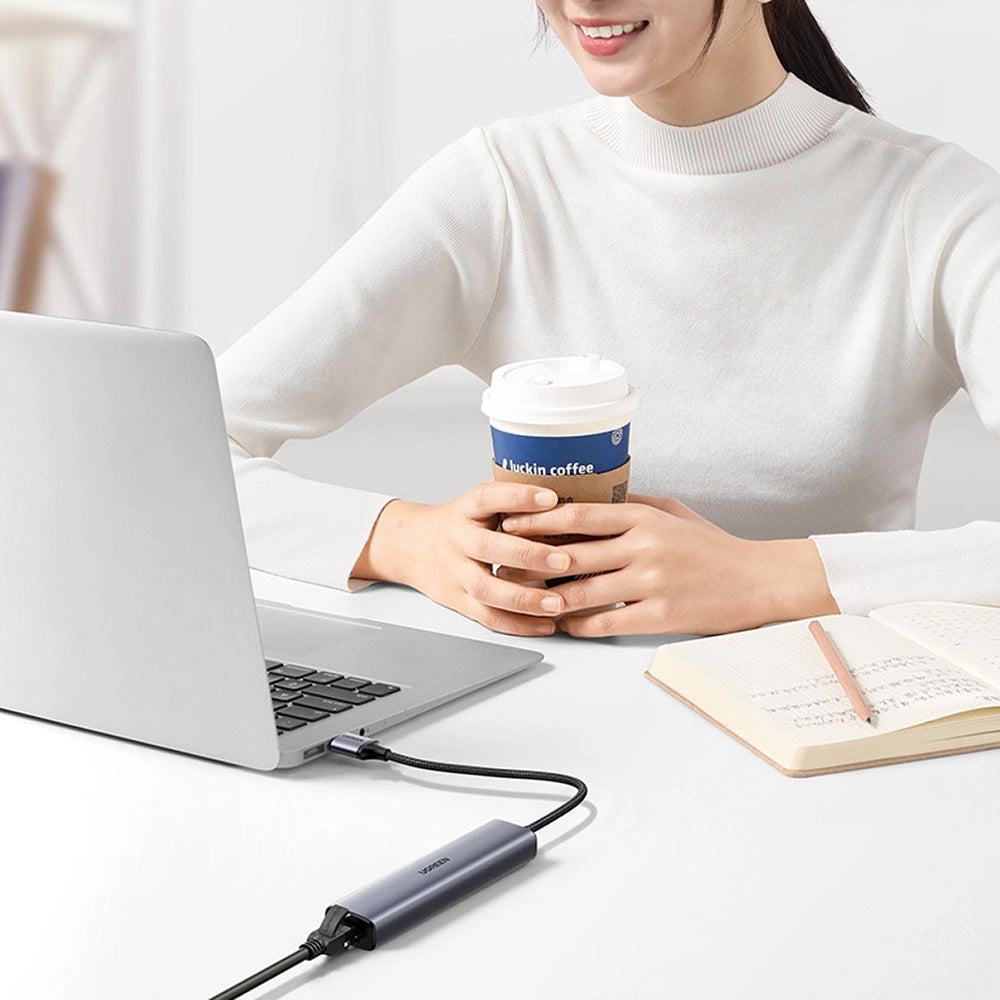 Hub USB UGREEN CM475, 3 x USB-A 3.0 - 1 x USB-C - 1 x RJ45, Gri