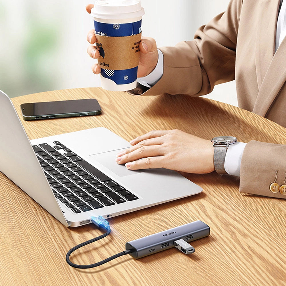 Hub USB UGREEN CM475, 3 x USB-A 3.0 - 1 x USB-C - 1 x RJ45, Gri