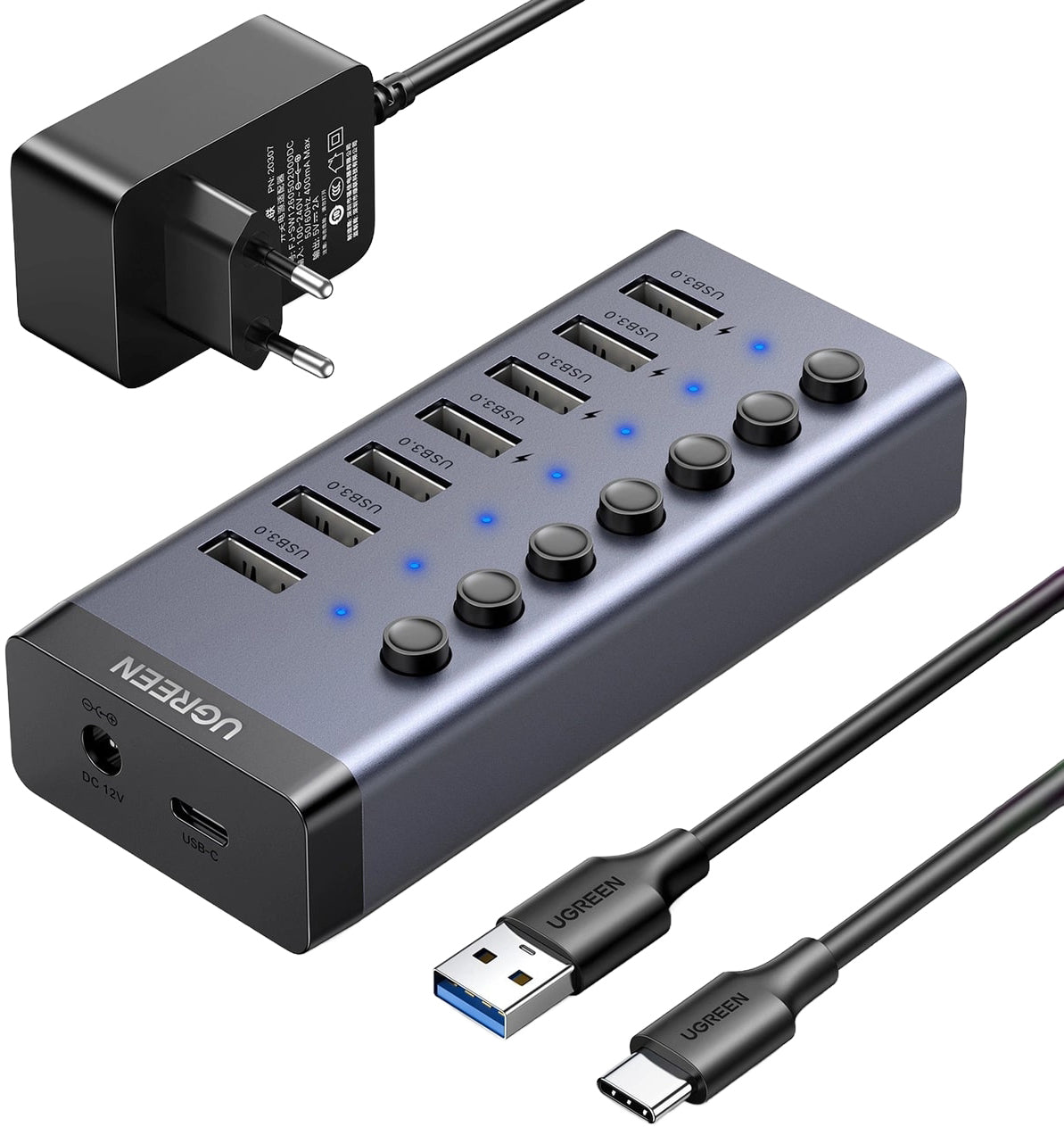 Hub USB UGREEN CM481, 7 x USB-A 3.0, Gri