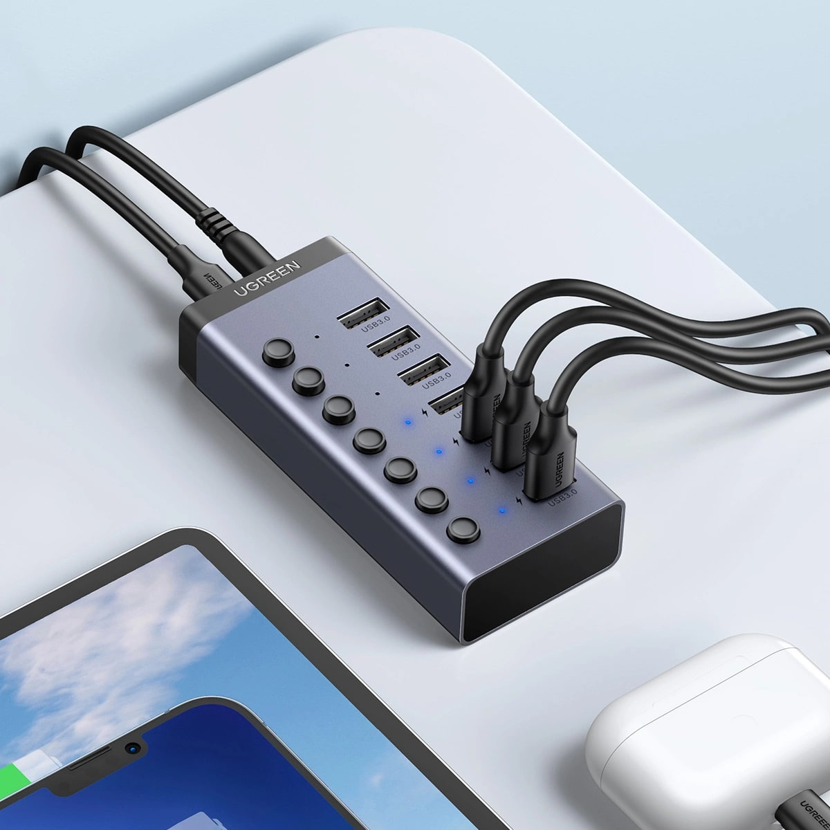 Hub USB UGREEN CM481, 7 x USB-A 3.0, Gri