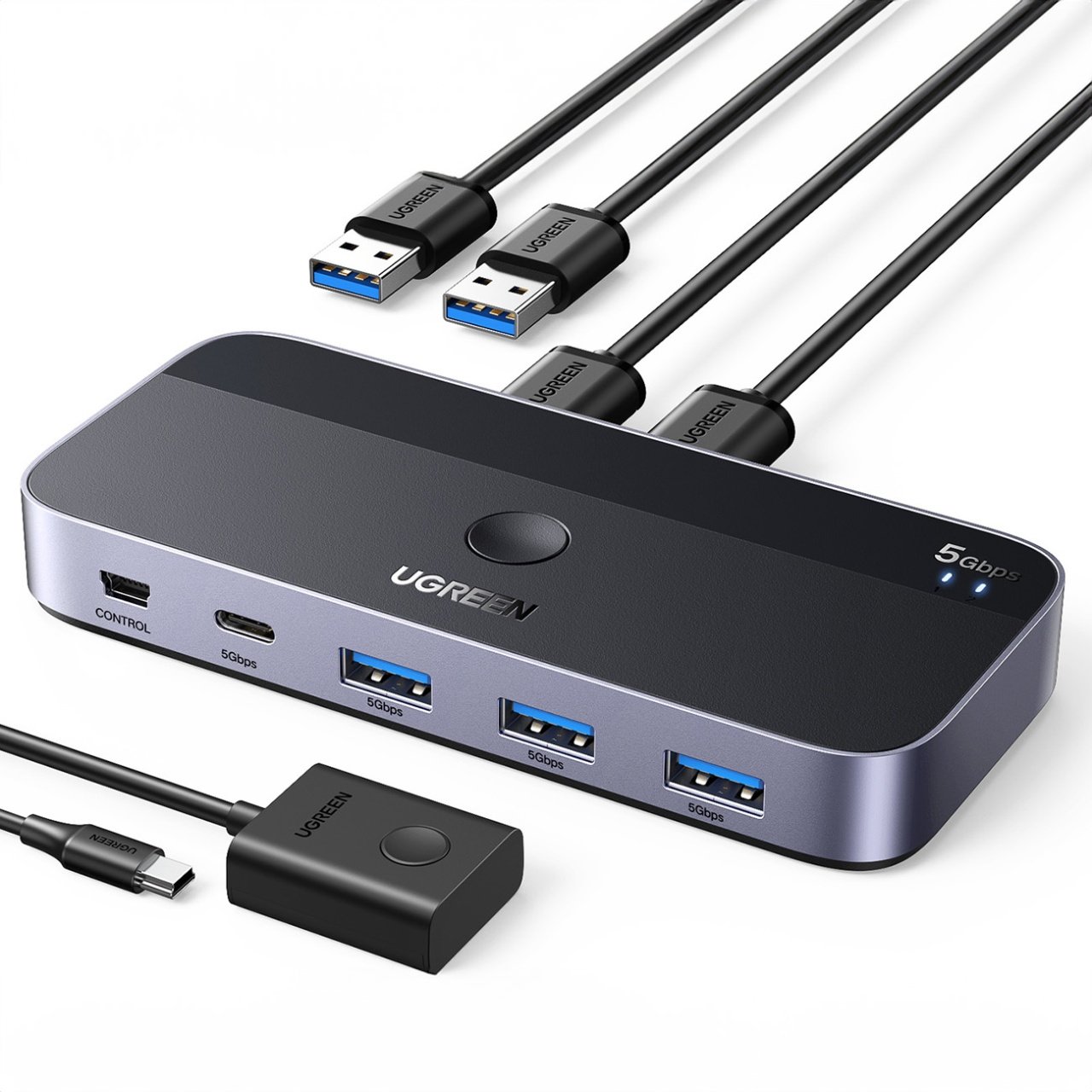 Hub USB UGREEN CM662, 3 x USB-A 3.0 - 1 x USB-C - 1 x miniUSB, Negru
