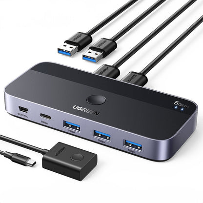 Hub USB UGREEN CM662, 3 x USB-A 3.0 - 1 x USB-C - 1 x miniUSB, Negru