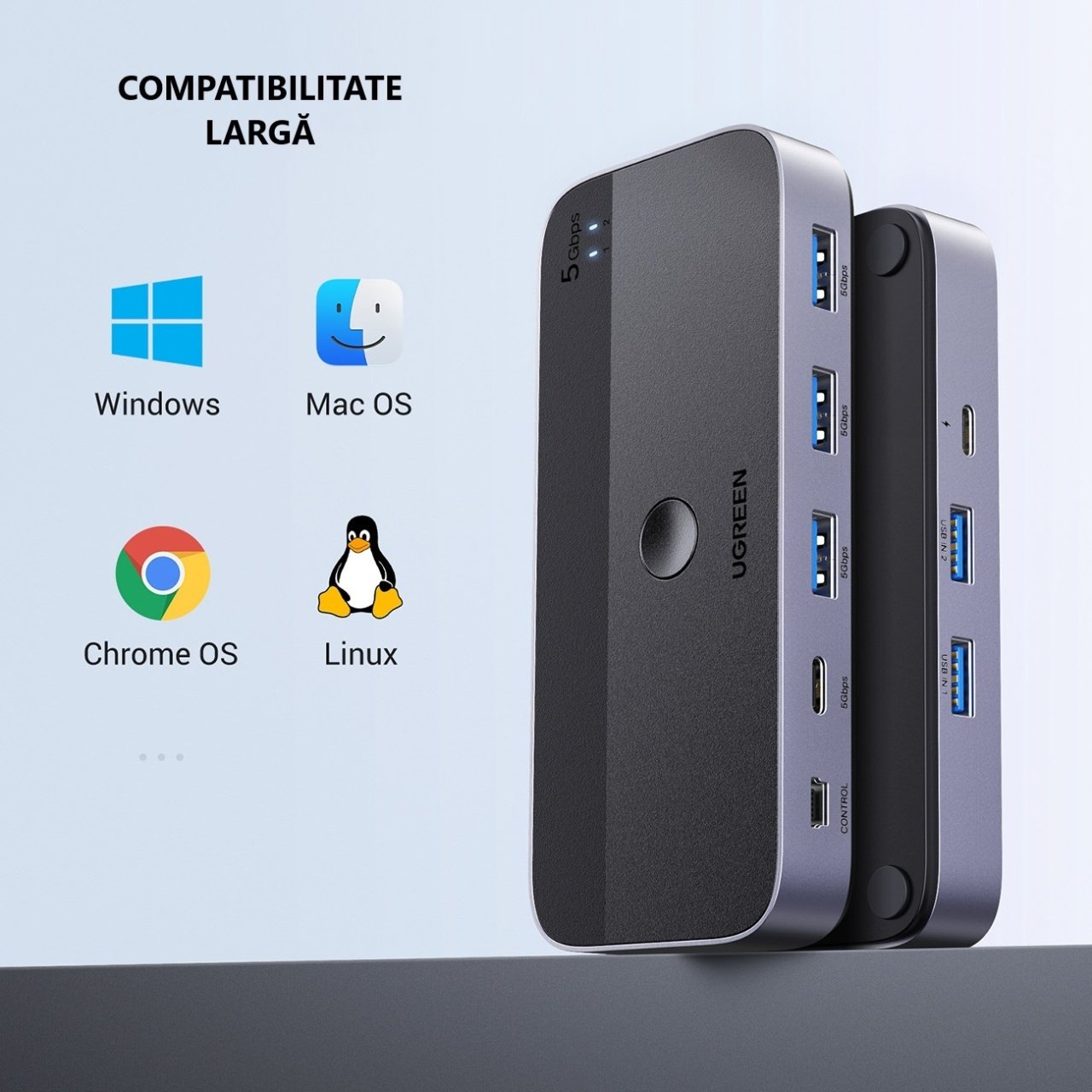 Hub USB UGREEN CM662, 3 x USB-A 3.0 - 1 x USB-C - 1 x miniUSB, Negru