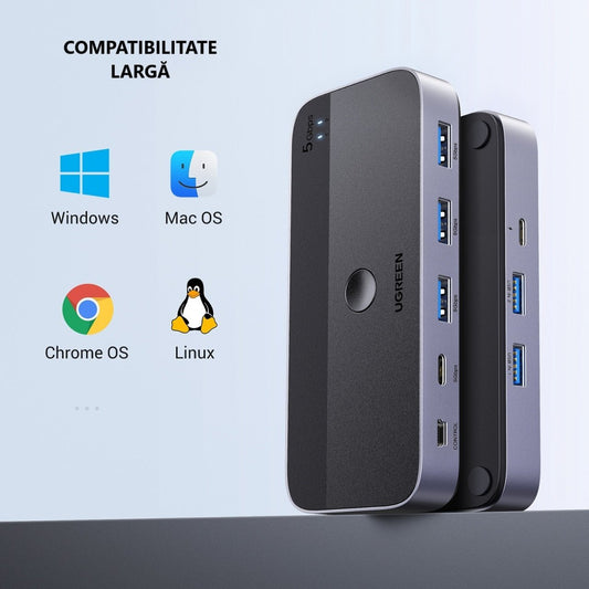 Hub USB UGREEN CM662, 3 x USB-A 3.0 - 1 x USB-C - 1 x miniUSB, Negru