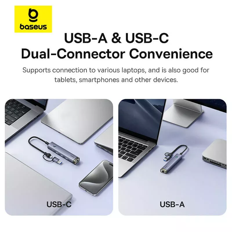 Hub USB / USB-C Baseus UltraJoy, 3 x USB-A 3.0 - 1 x USB-C - 1 x RJ45, Gri B0005280B811-14