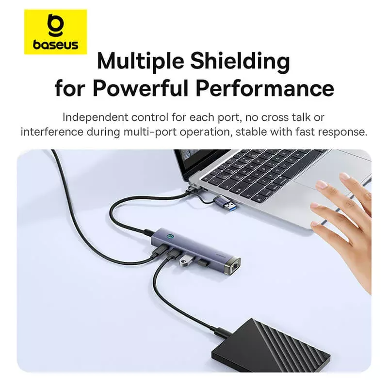 Hub USB / USB-C Baseus UltraJoy, 3 x USB-A 3.0 - 1 x USB-C - 1 x RJ45, Gri B0005280B811-14
