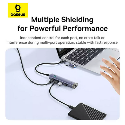 Hub USB / USB-C Baseus UltraJoy, 3 x USB-A 3.0 - 1 x USB-C - 1 x RJ45, Gri B0005280B811-14