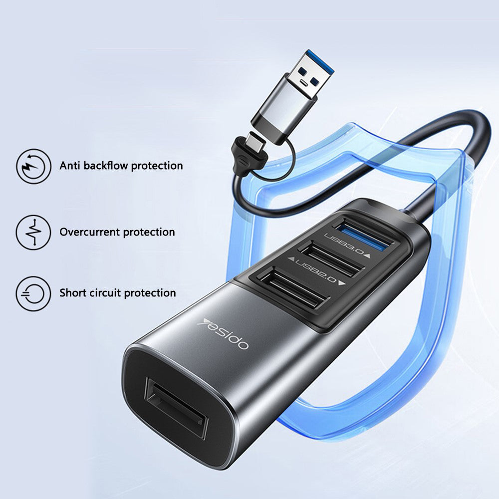 Hub USB / USB-C Yesido HB20, 5in1, Gri
