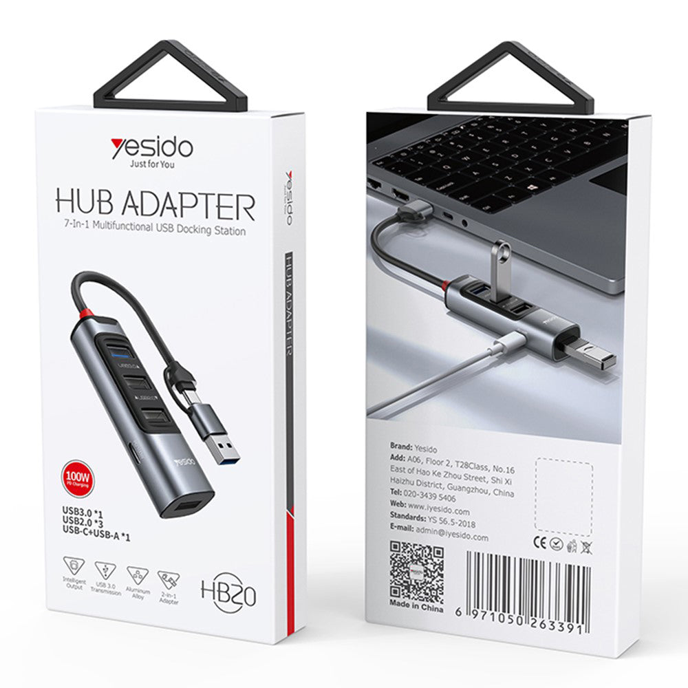 Hub USB / USB-C Yesido HB20, 5in1, Gri