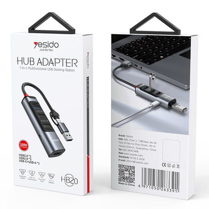 Hub USB / USB-C Yesido HB20, 5in1, Gri