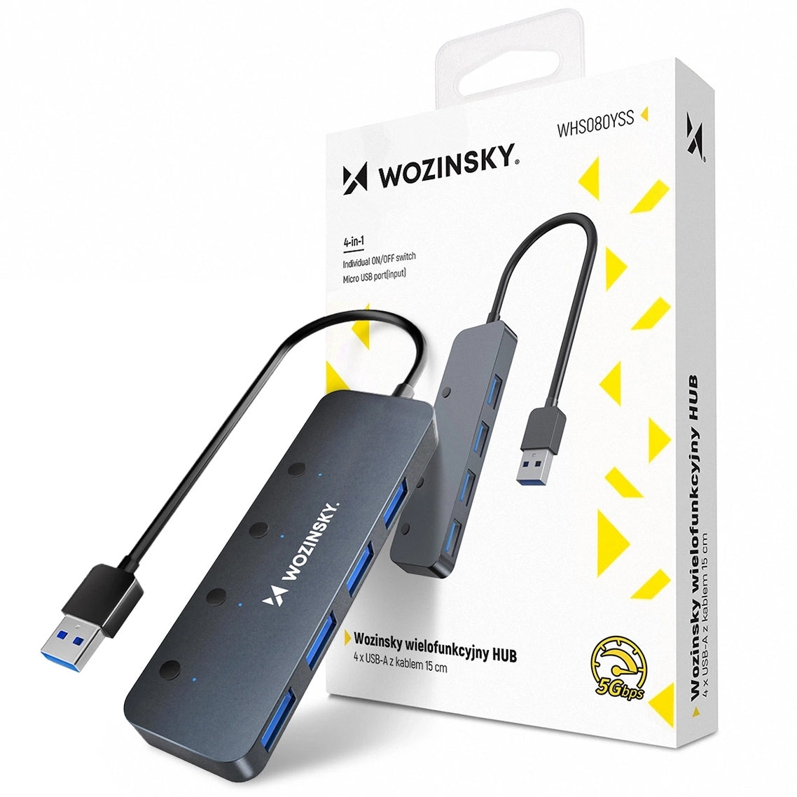 Hub USB WZK WHS080YSS, 4 x USB-A 3.0, Gri