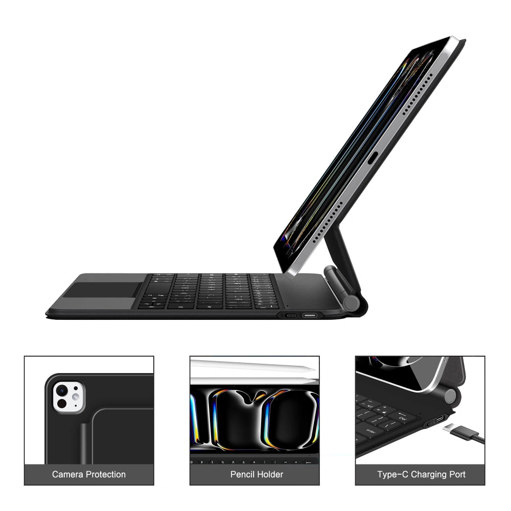 Husa Cu Tastatura pentru Apple iPad Pro 13 (2025) / (2024), Tech-Protect, SmartCase Magnetic, Neagra