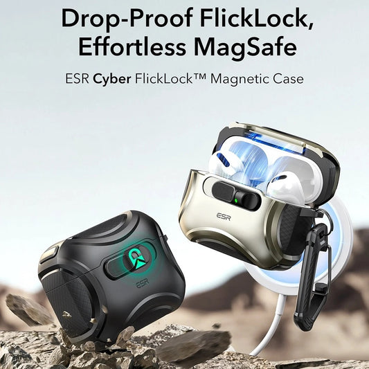 Husa ESR Cyber FlickLock pentru Apple AirPods Pro 3, Neagra