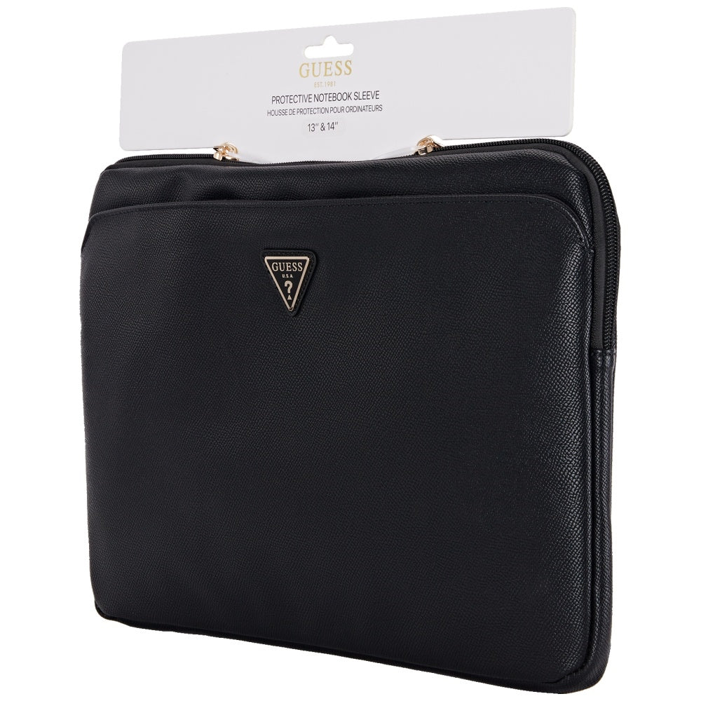 Husa Guess Grained Triangle Logo pentru Laptop 14inch, Neagra