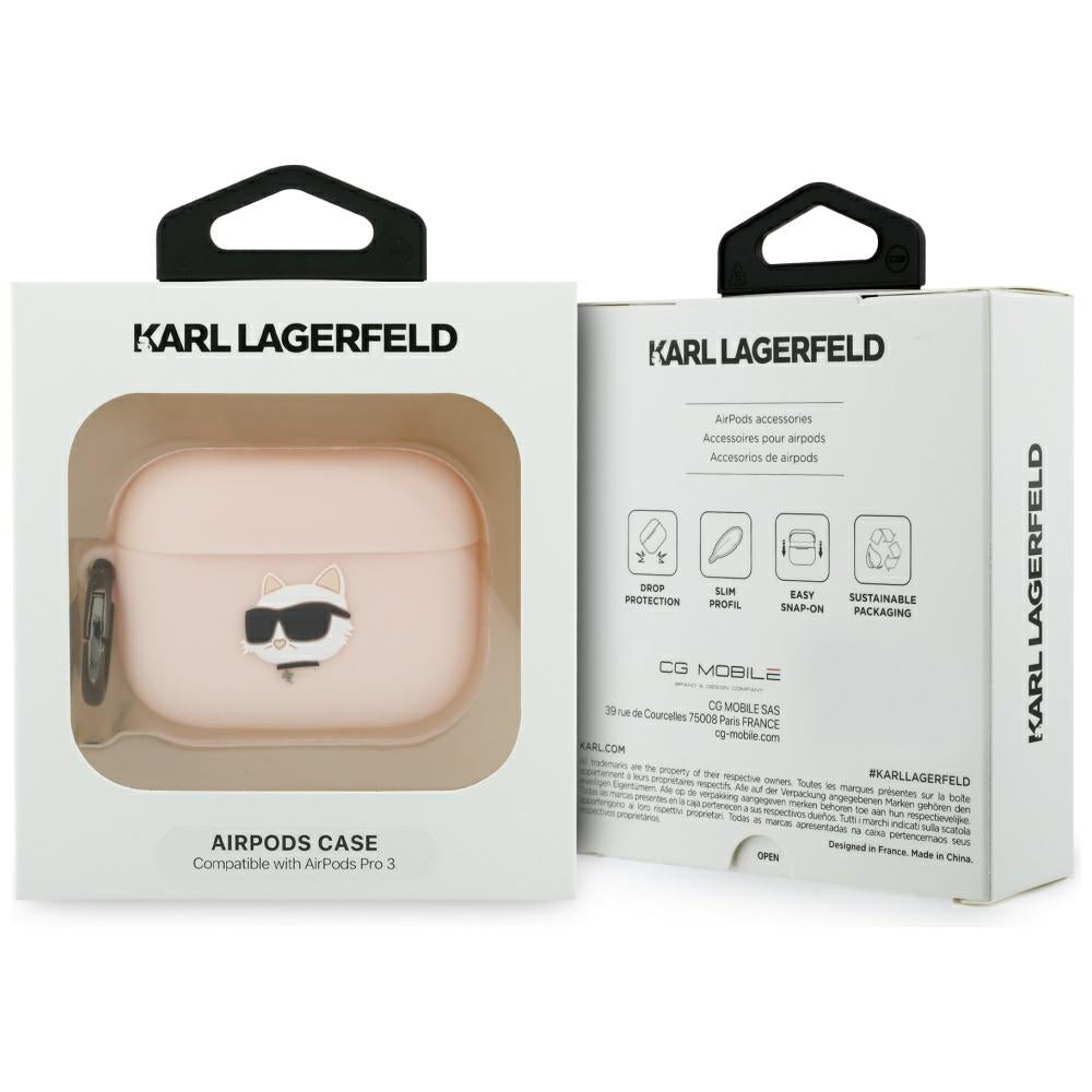 Husa Karl Lagerfeld Silicone Choupette's Head 3D pentru Apple AirPods Pro 3, Roz
