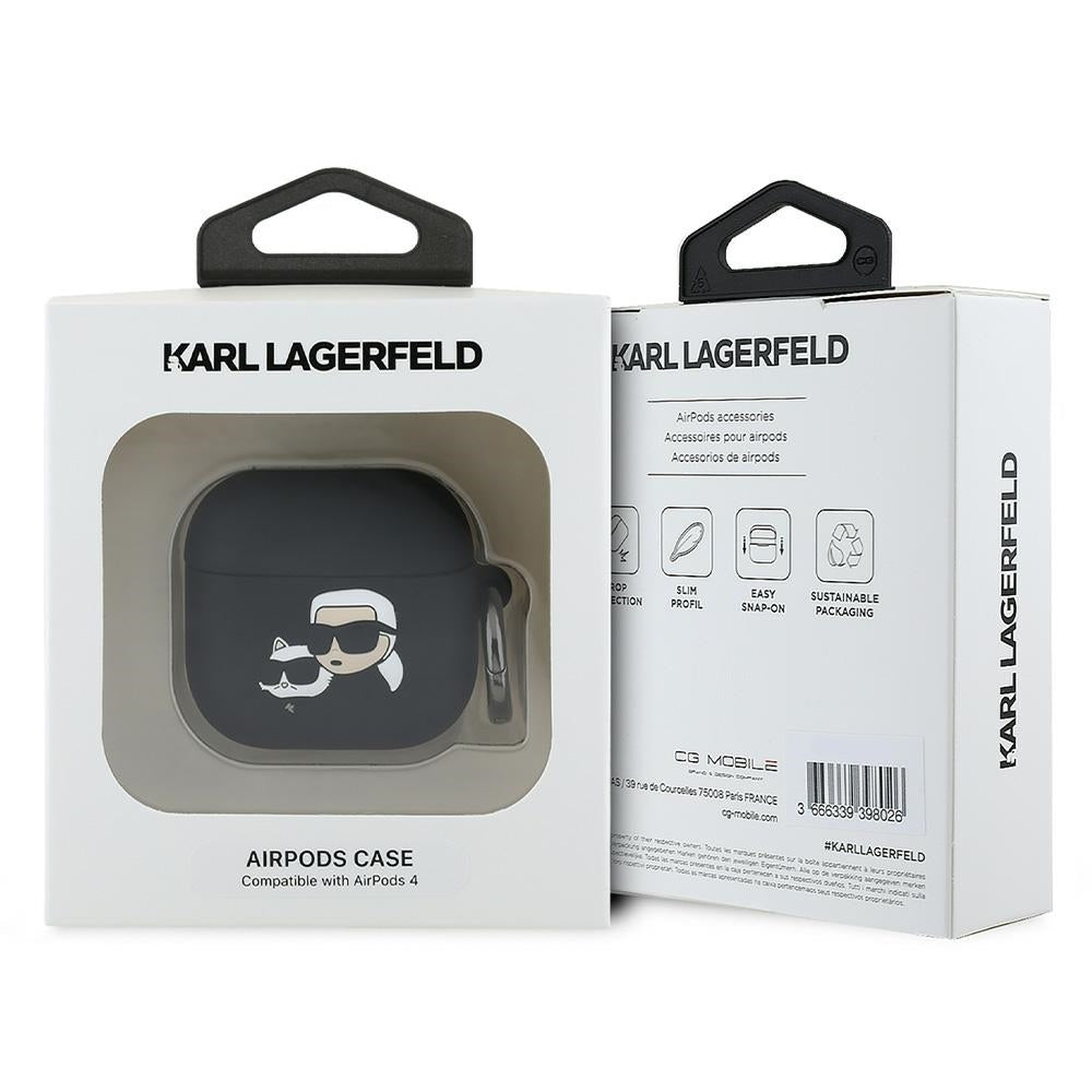 Husa Karl Lagerfeld 3D Karl & Choupette's Heads pentru Apple AirPods 4, Neagra