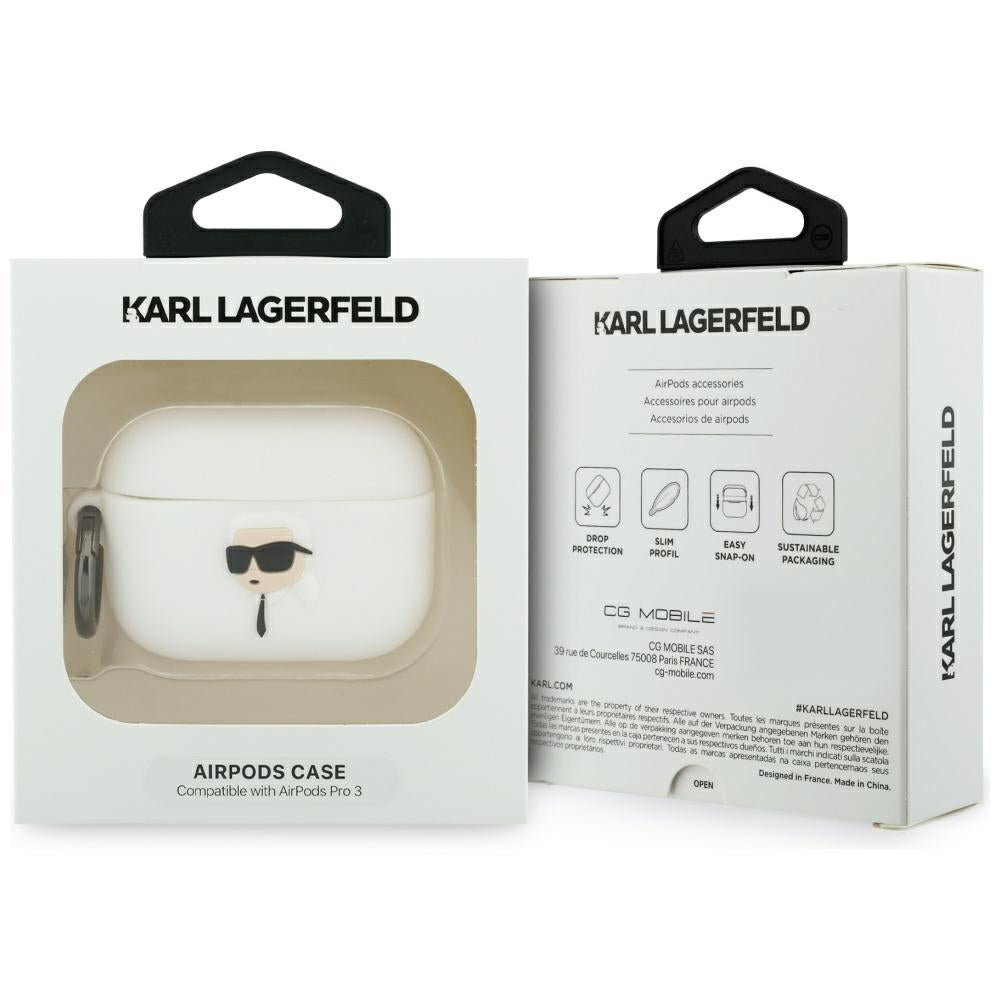 Husa Karl Lagerfeld 3D Karl's Head pentru Apple AirPods Pro 3, Alba