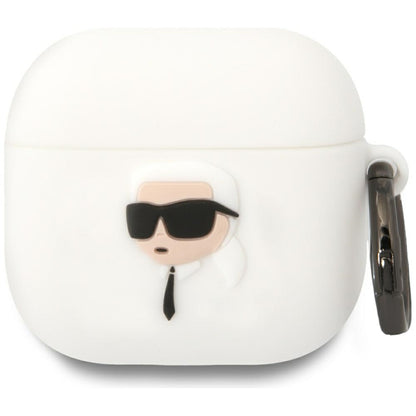 Husa Karl Lagerfeld 3D NFT Karl's Head pentru Apple AirPods 4, Alba