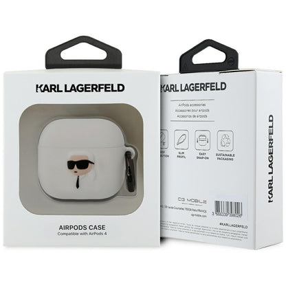 Husa Karl Lagerfeld 3D NFT Karl's Head pentru Apple AirPods 4, Alba