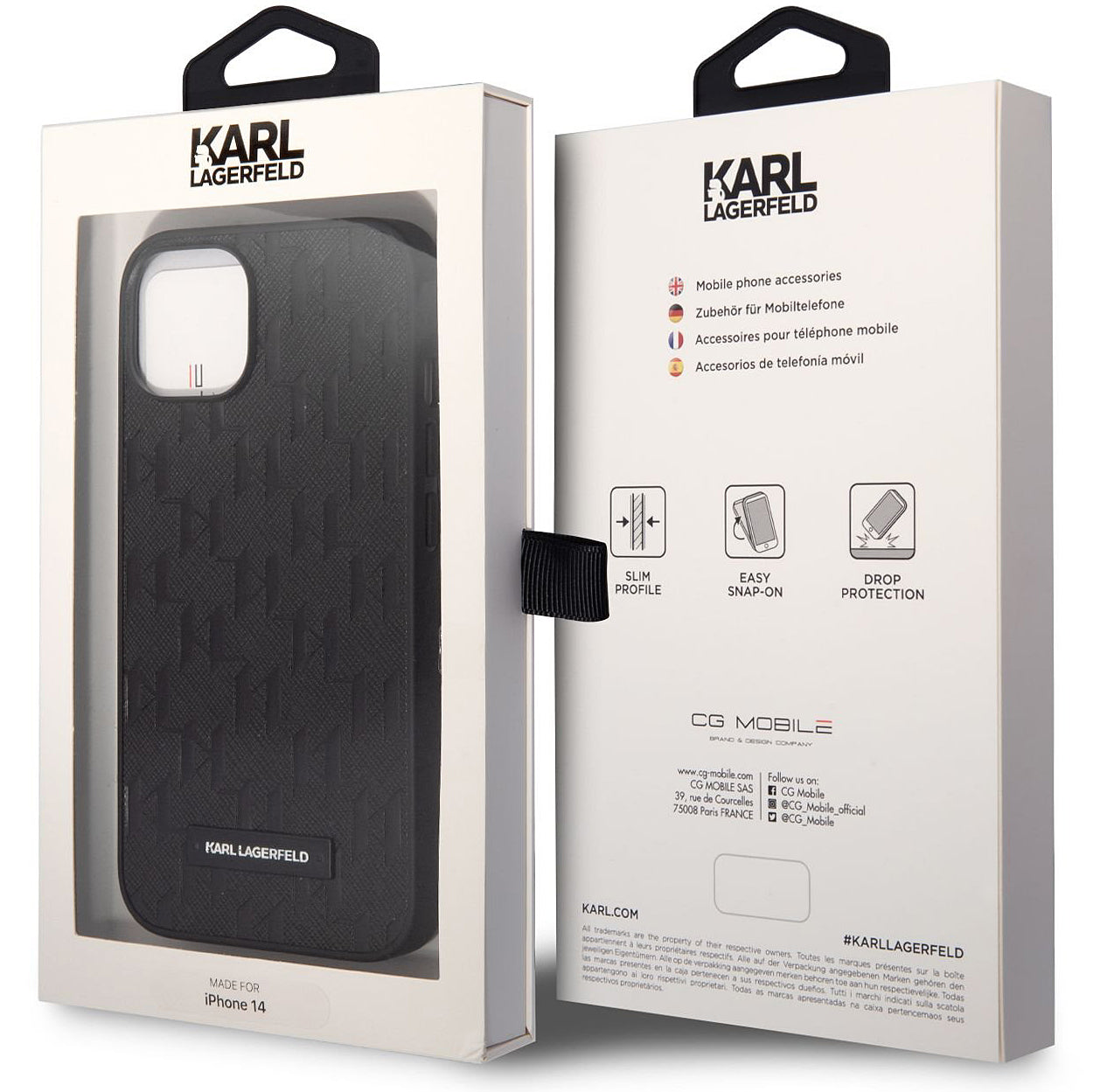 Husa pentru Apple iPhone 14 Plus, Karl Lagerfeld, Saffiano Monogram Metal Logo, Neagra