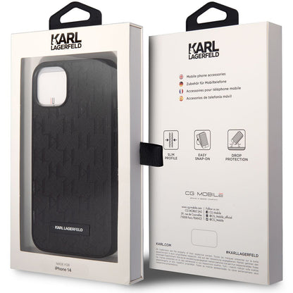 Husa pentru Apple iPhone 14 Plus, Karl Lagerfeld, Saffiano Monogram Metal Logo, Neagra