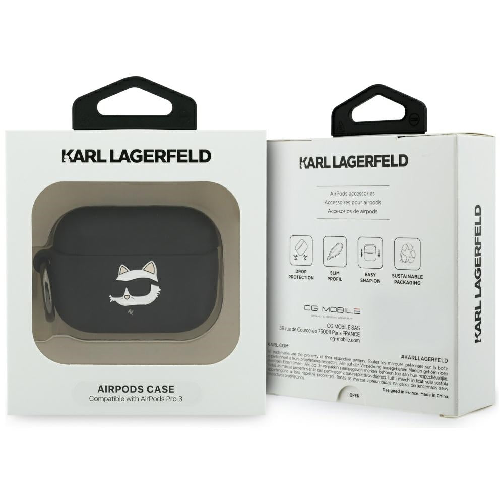 Husa  Karl Lagerfeld Silicone Choupette's Head 3D pentru Apple AirPods Pro 3, Neagra