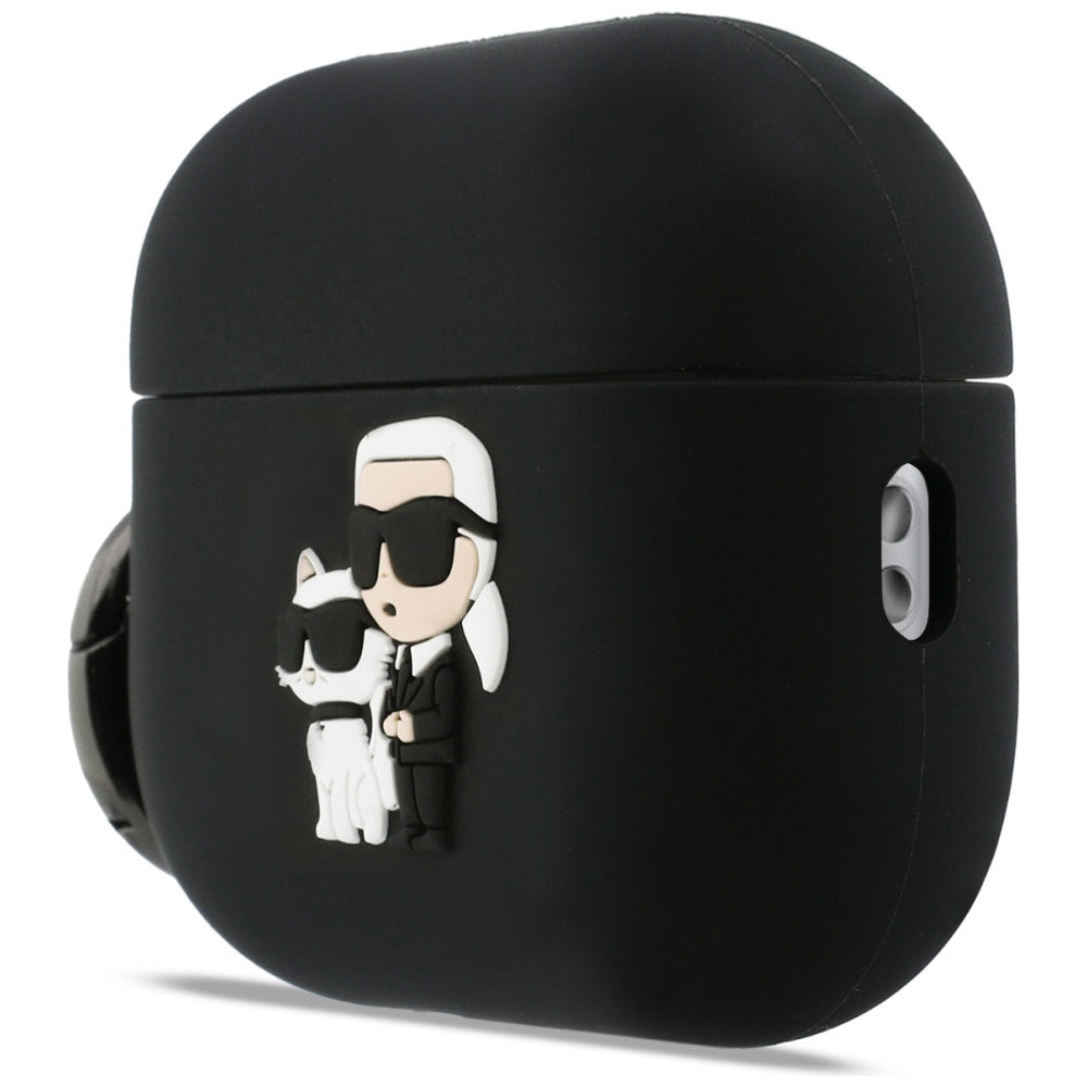 Husa Karl Lagerfeld Silicone Karl & Choupette 3D pentru Apple AirPods Pro 3, Neagra