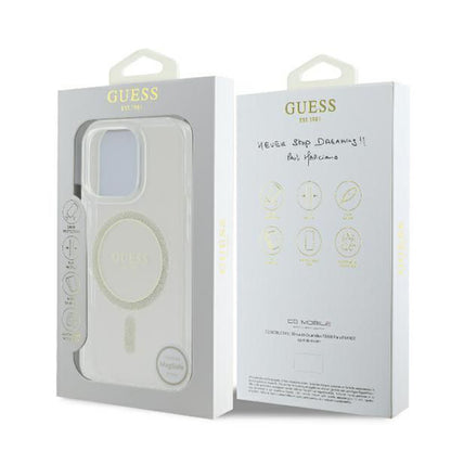 Husa MagSafe pentru Apple iPhone 16 Pro, Guess, IML Glitter Ring, Transparenta GUHMP16LHFGERET