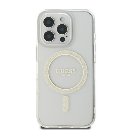 Husa MagSafe pentru Apple iPhone 16 Pro, Guess, IML Glitter Ring, Transparenta GUHMP16LHFGERET