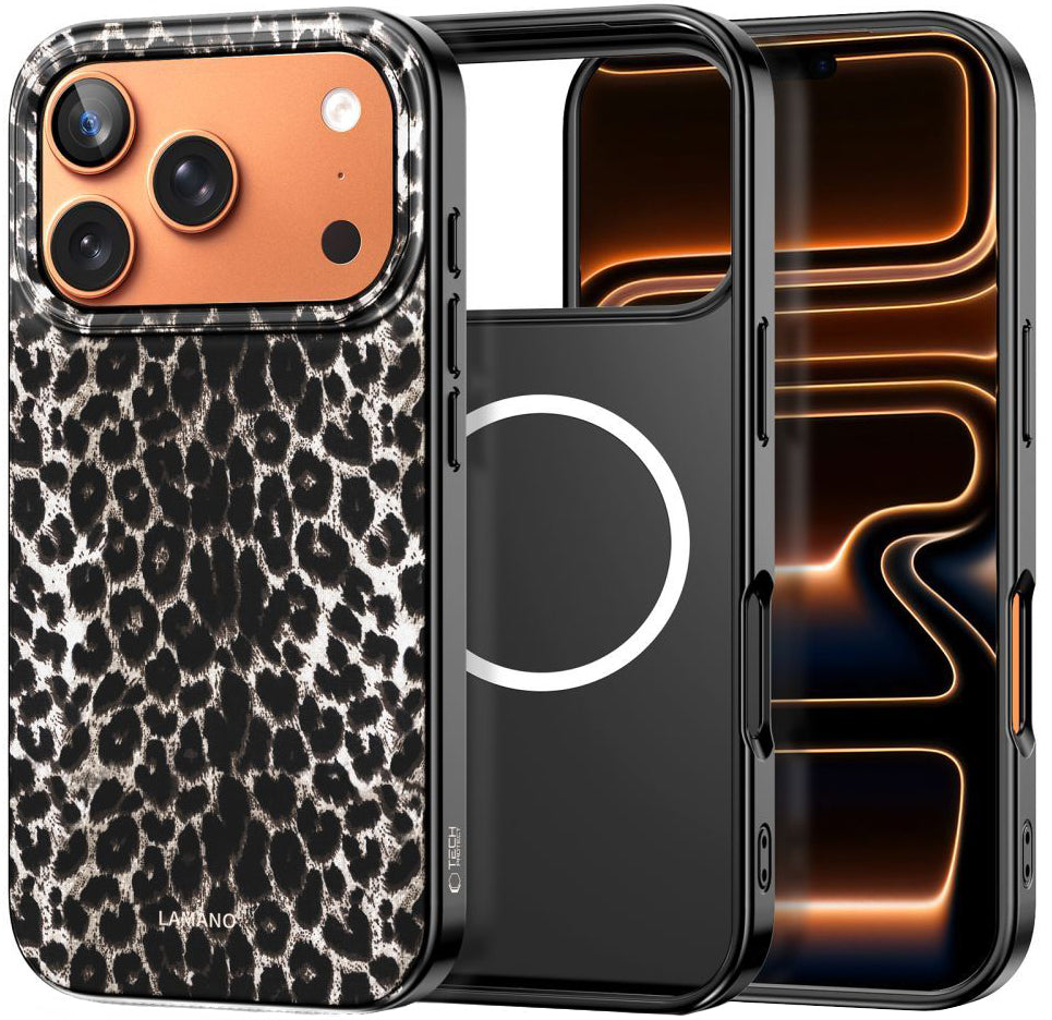Husa MagSafe pentru Apple iPhone 17 Pro, Tech-Protect, Lamano Leopard, Neagra