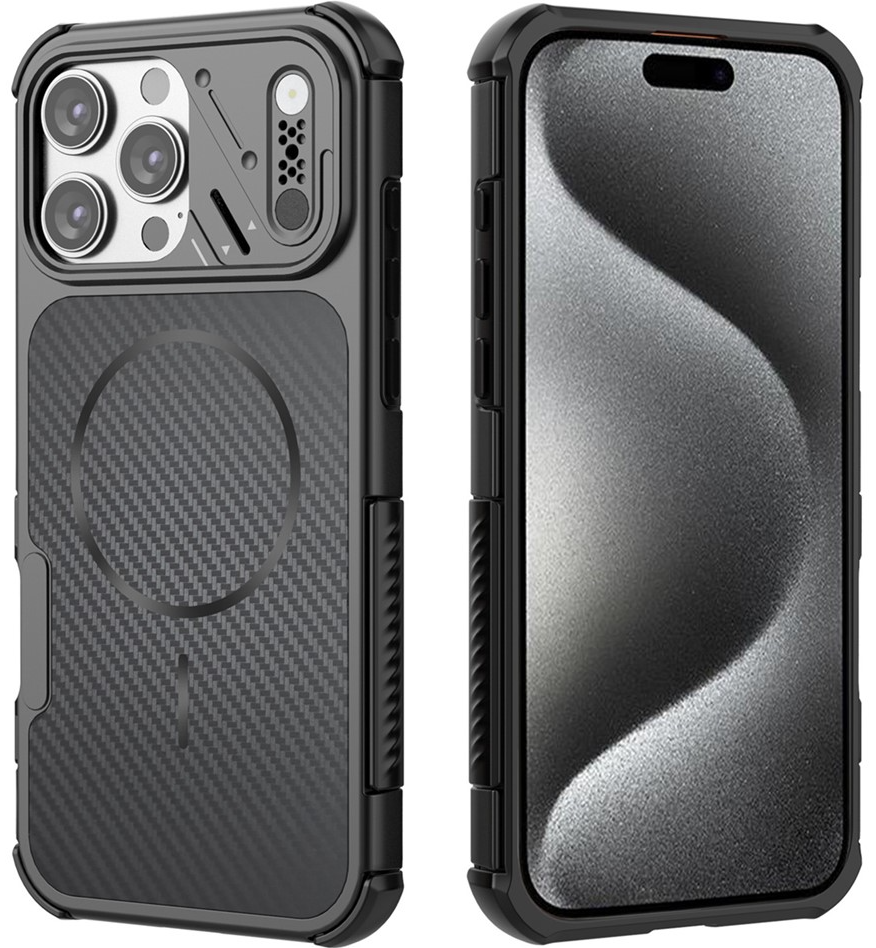 Husa MagSafe pentru Apple iPhone 16 Pro, OEM, Carbon and Corner Protection, Neagra