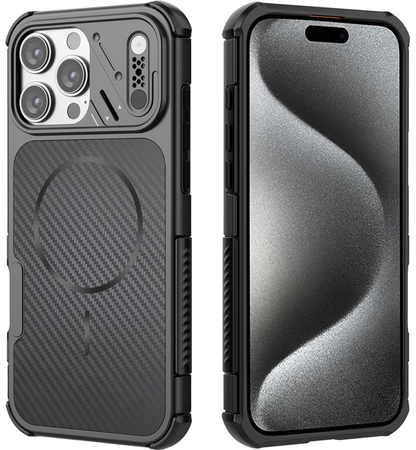 Husa MagSafe pentru Apple iPhone 16 Pro, OEM, Carbon and Corner Protection, Neagra