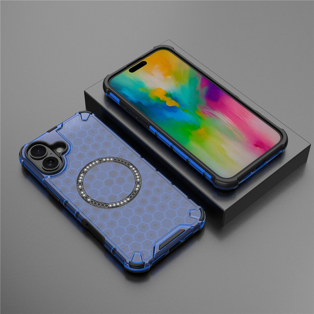 Husa MagSafe pentru Apple iPhone 16, Techsuit, HoneyComb Shield, Albastra