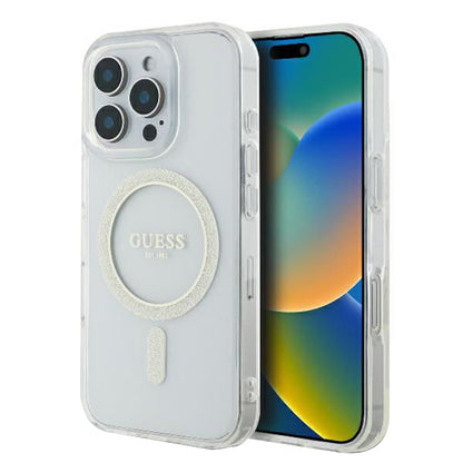 Husa MagSafe pentru Apple iPhone 16 Pro, Guess, IML Glitter Ring, Transparenta GUHMP16LHFGERET