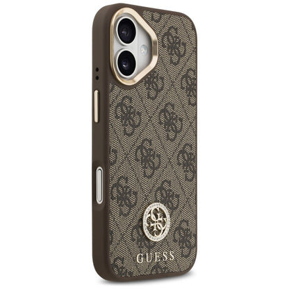 Husa MagSafe pentru Apple iPhone 17, Guess, 4G Strass Logo with Big Strap, Maro, Resigilata